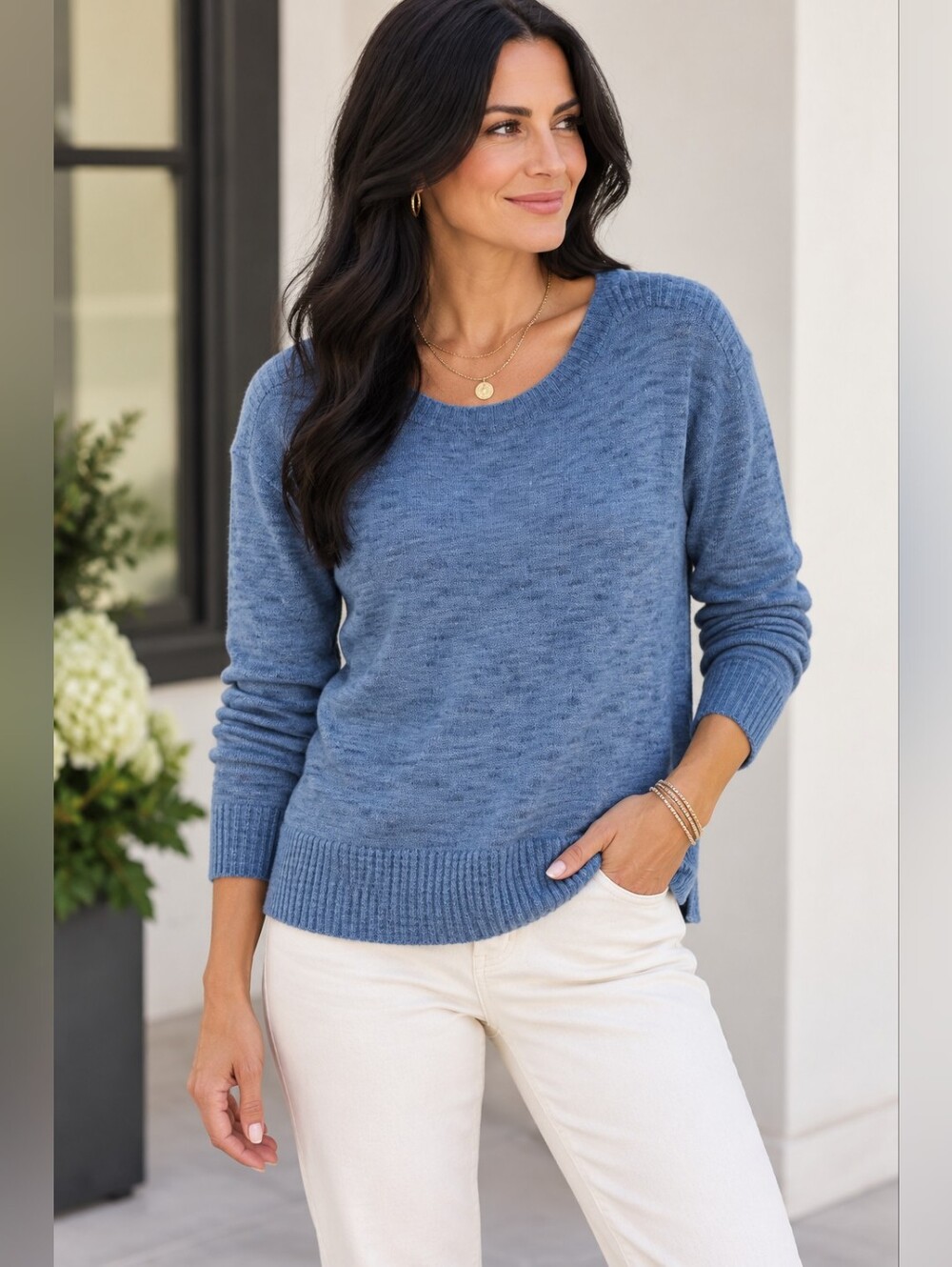 Lou & Grey Blue Lightweight Knit Tunic Sweater Size Medium